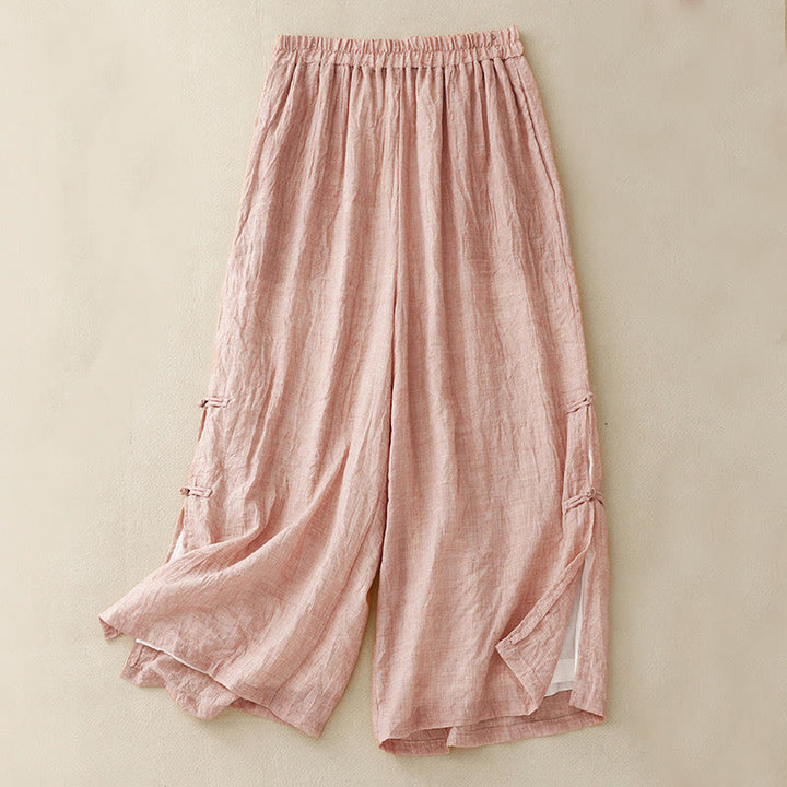 Buddha Stonesフロッグボタン裾スリットデザイン レディース ワイドレッグ コットンリネン パンツ ポケット付き - ライトピンク - US8-10,UK/AU12-14,EU40-42 (2XL) - image 15