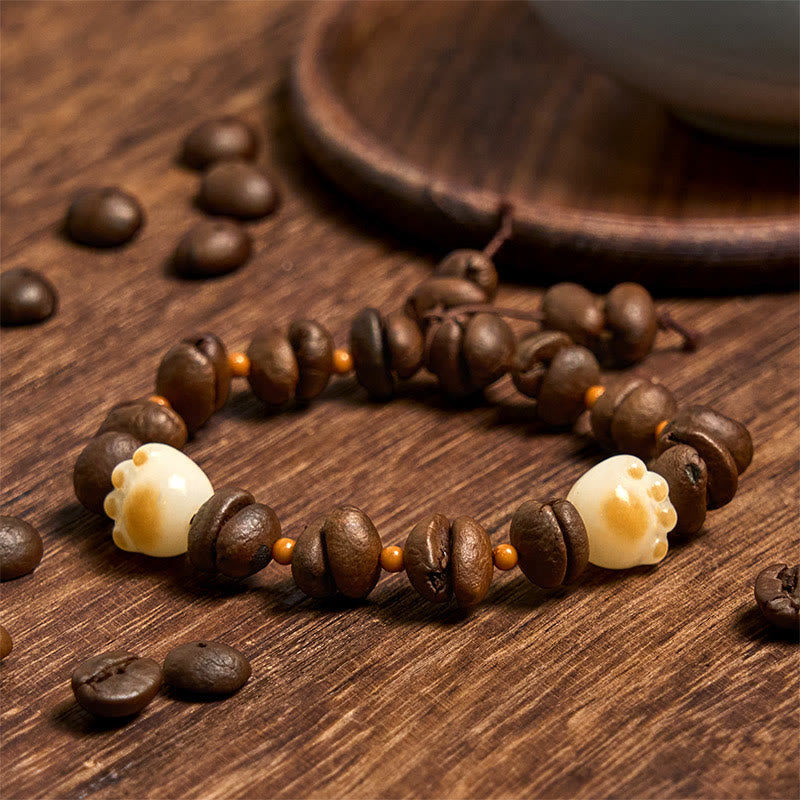 Buddha Stonesハンドメイド 天然コーヒー豆 猫頭 菩提樹 爪足 平和ブレスレット - 菩提樹の猫爪(手首周り14~17cm) - image 14