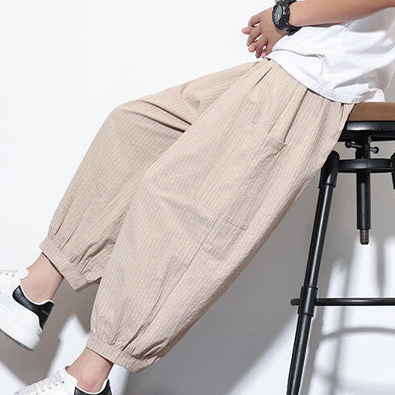 Buddha Stonesカジュアルストライプ メンズ コットン 7-8丈 ハーレムパンツ ポケット付き - image 8