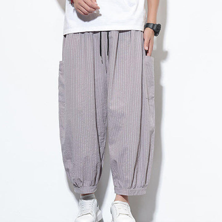 Buddha Stonesカジュアルストライプ メンズ コットン 7-8丈 ハーレムパンツ ポケット付き - image 16