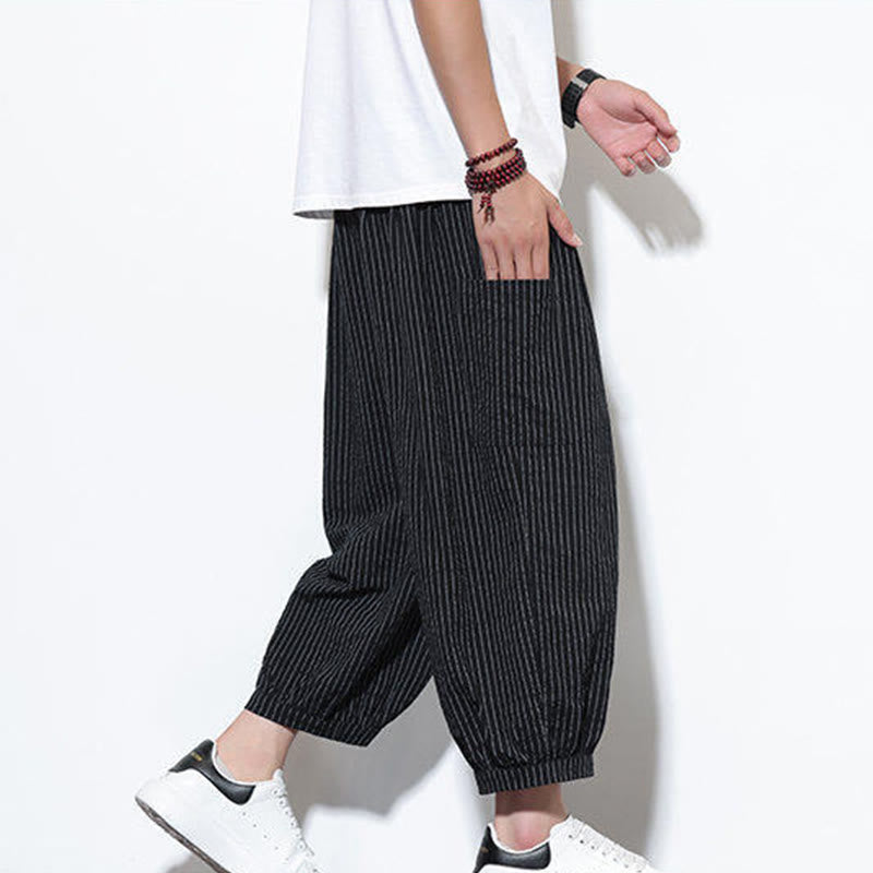 Buddha Stonesカジュアルストライプ メンズ コットン 7-8丈 ハーレムパンツ ポケット付き - image 36
