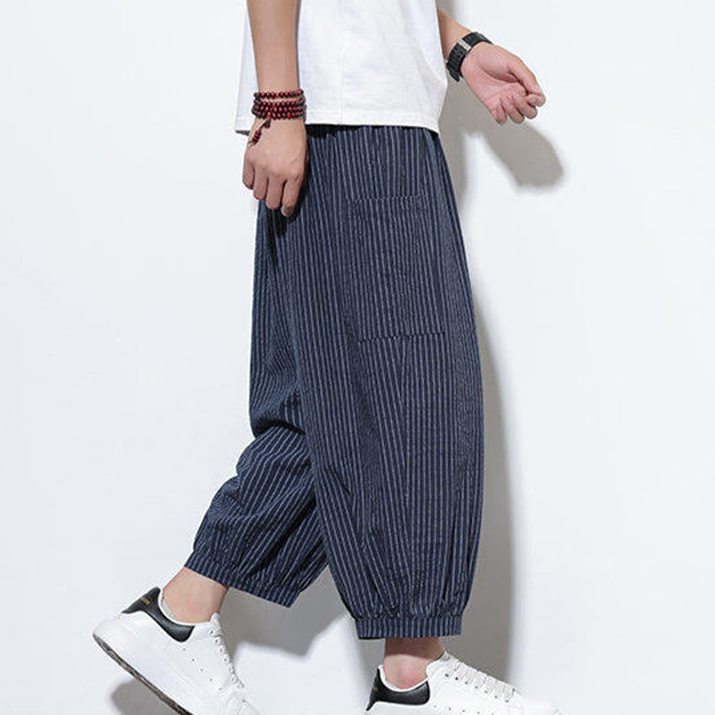 Buddha Stonesカジュアルストライプ メンズ コットン 7-8丈 ハーレムパンツ ポケット付き - image 44