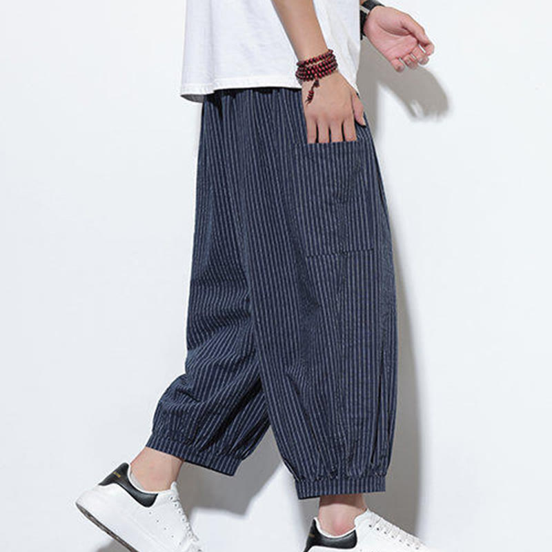Buddha Stonesカジュアルストライプ メンズ コットン 7-8丈 ハーレムパンツ ポケット付き - image 39
