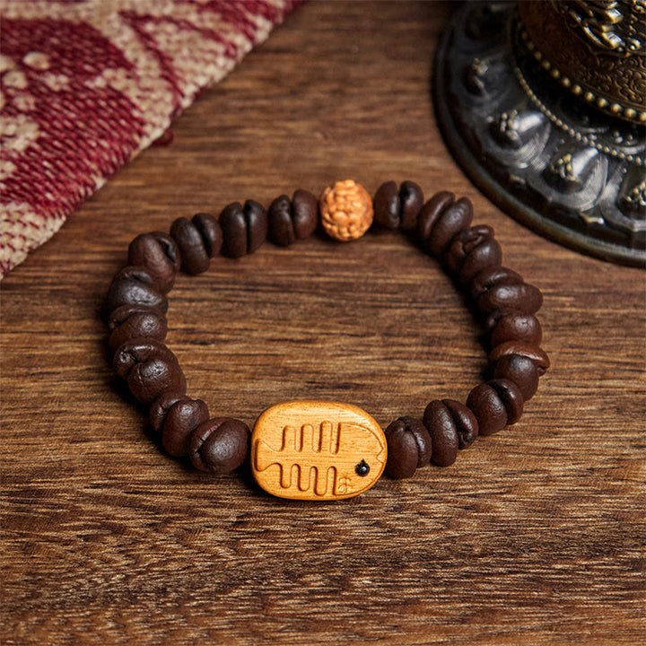 Buddha Stonesハンドメイドフィッシュボーン本物のコーヒー豆ウェンジウッドブレスレット - コーヒービーン(手首周り:17.5cm) - image 1