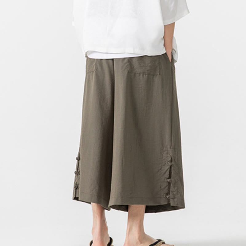 Buddha Stonesカジュアル ルーズ フロッグボタン 無地 メンズ コットン 7-8丈 ワイドレッグパンツ ポケット付き - image 30