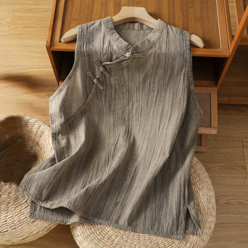 Buddha Stonesレトロフロッグボタンデザイン レディース コットン ノースリーブベスト - タン - US8-10,UK/AU12-14,EU40-42 (2XL) - image 18