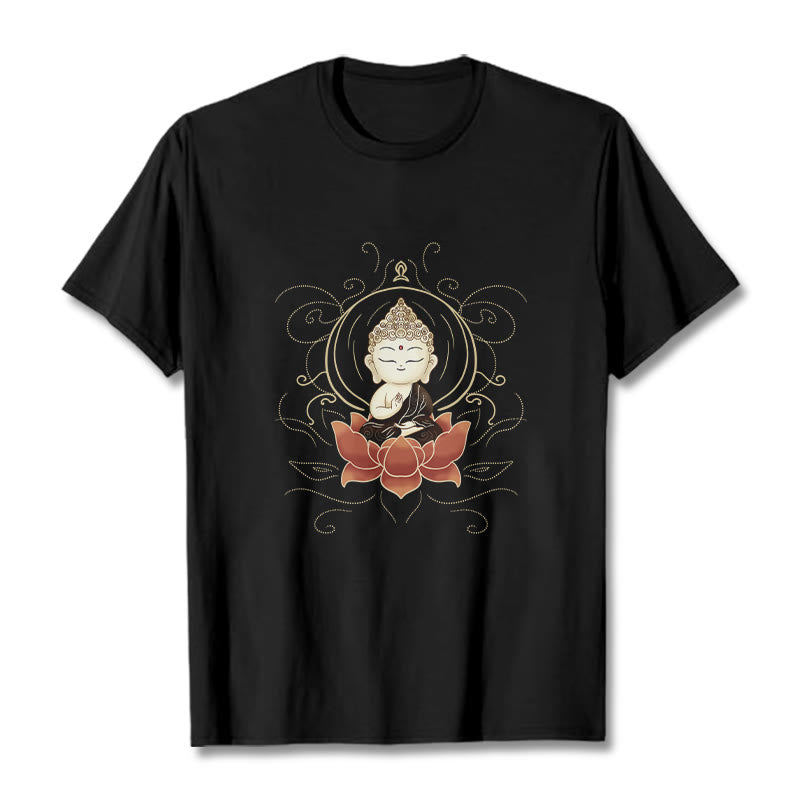 Buddha Stonesの静かな仏陀の蓮の模様Tシャツ - 黒 - 2XL - image 4