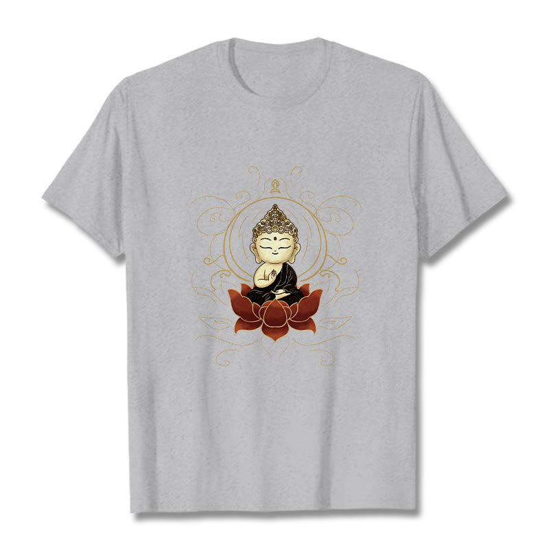 Buddha Stonesの静かな仏陀の蓮の模様Tシャツ - ライトグレー - 2XL - image 20