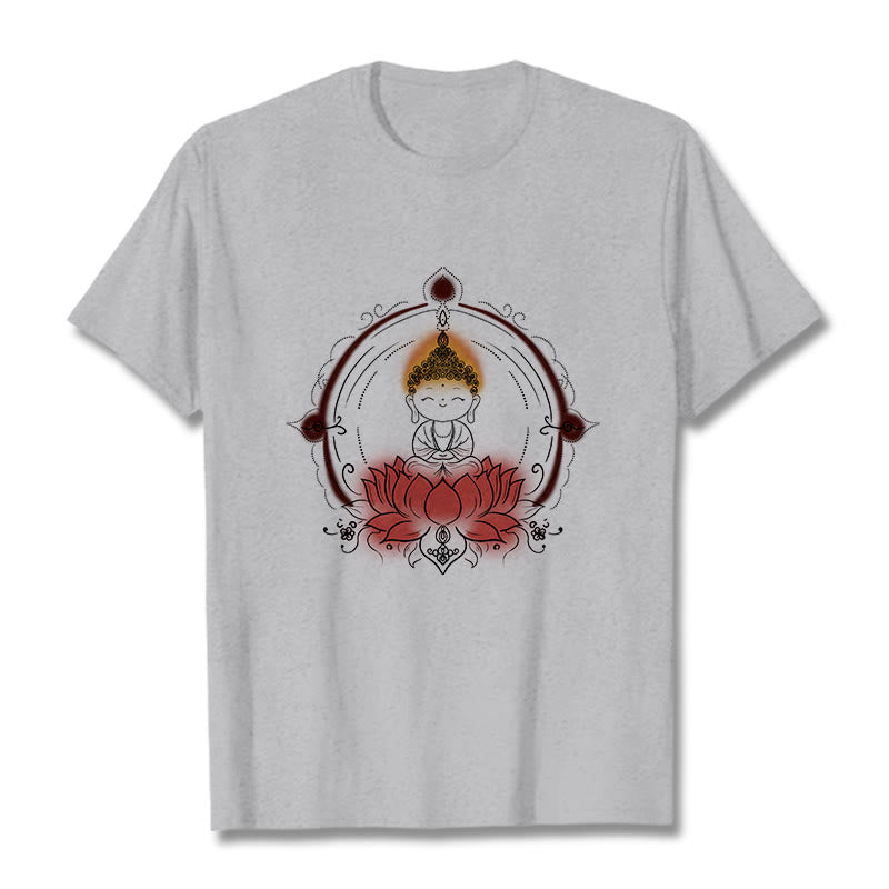Buddha Stones喜びの仏陀 蓮の曼荼羅柄 Tシャツ - ライトグレー - 2XL - image 20