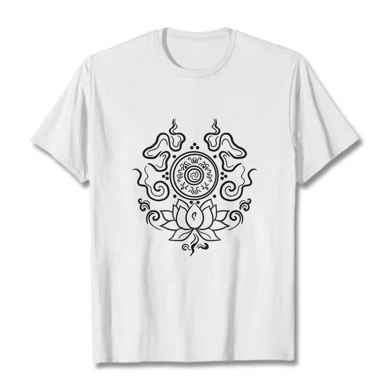 Buddha Stones法輪 蓮の花柄 Tシャツ - 白 - 2XL - image 8