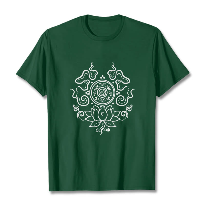 Buddha Stones法輪 蓮の花柄 Tシャツ - フォレストグリーン - 2XL - image 11