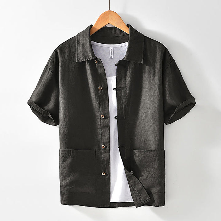 Buddha Stones無地ボタン メンズ 半袖 リネンシャツ ポケット付き - ダークオリーブグリーン - US/UK/AU42、 EU52 (3XL) - image 19