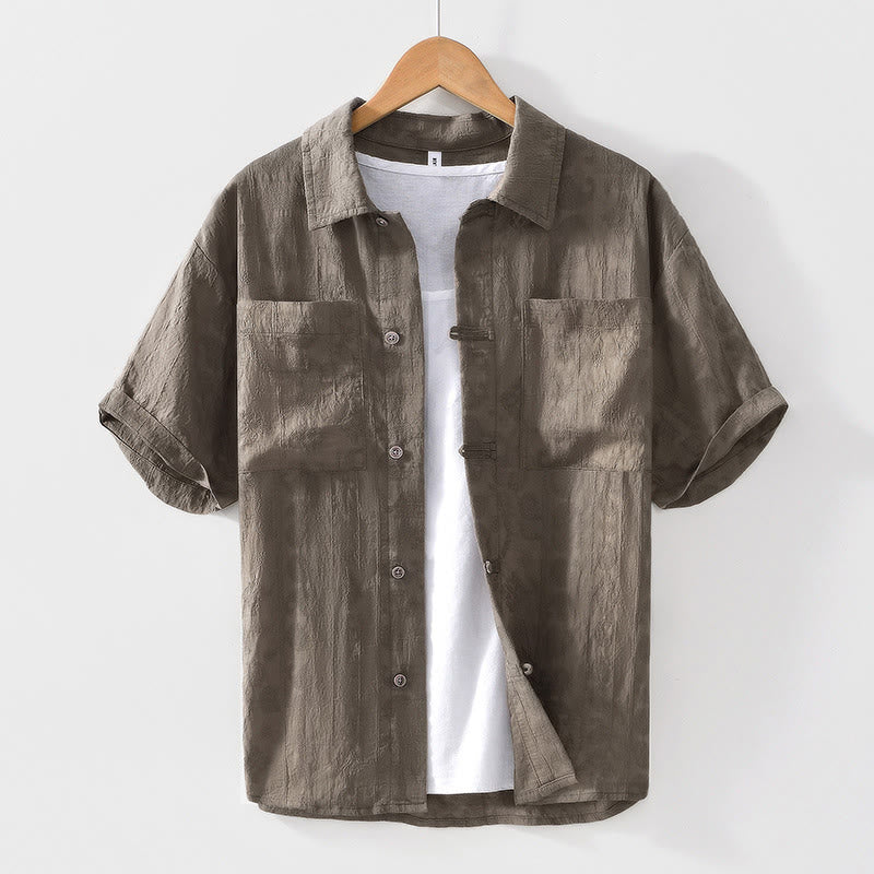 Buddha Stones通勤用無地ボタンメンズ半袖シャツ(ポケット付き) - オリーブ - US/UK/AU42、 EU52 (3XL) - image 17