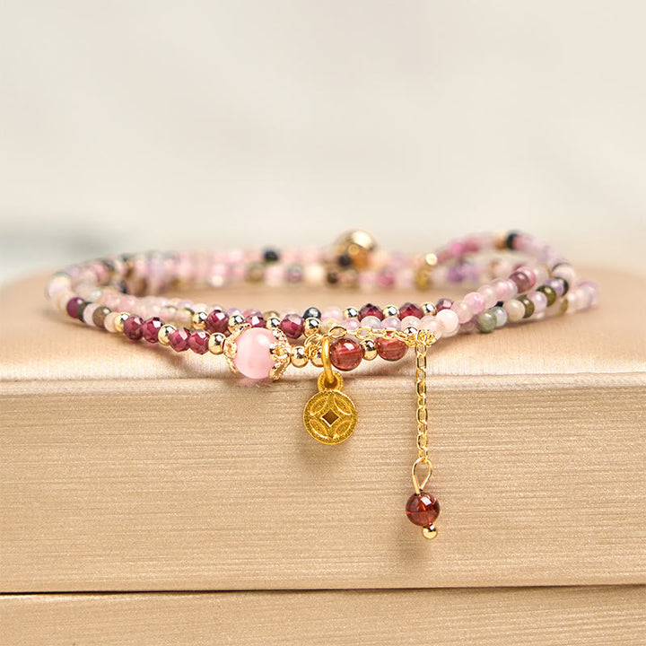 Buddha Stones2.5mm 不規則ビーズ カラートルマリン コイン ウィズダムブレスレット