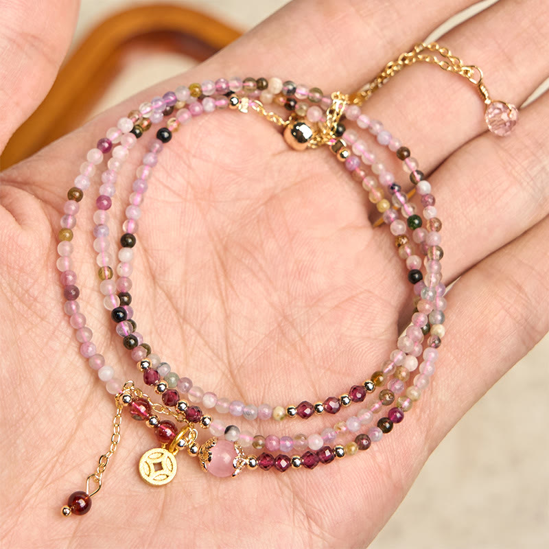 Buddha Stones2.5mm 不規則ビーズ カラートルマリン コイン ウィズダムブレスレット