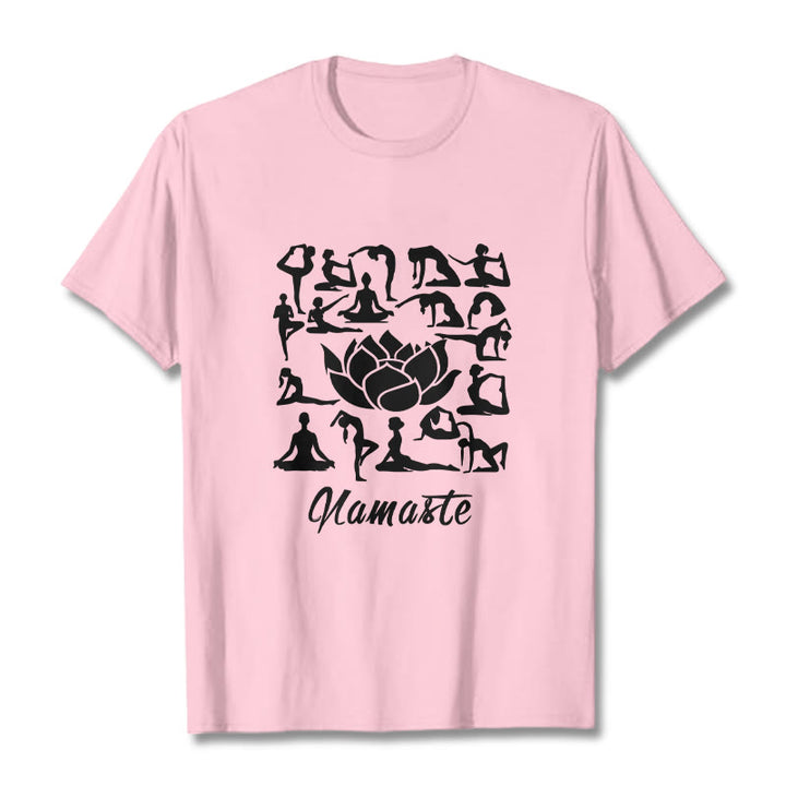 Buddha Stonesカジュアル 蓮の花 様々なヨガのポーズ柄 Tシャツ - ライトピンク - 2XL - image 13
