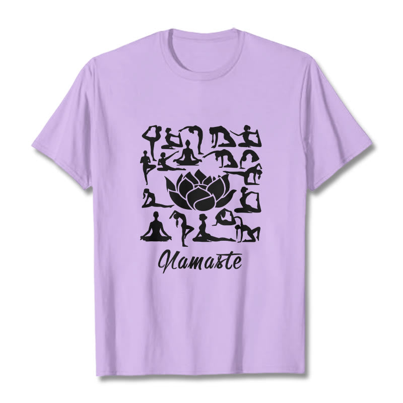 Buddha Stonesカジュアル 蓮の花 様々なヨガのポーズ柄 Tシャツ - 梅 - 2XL - image 17