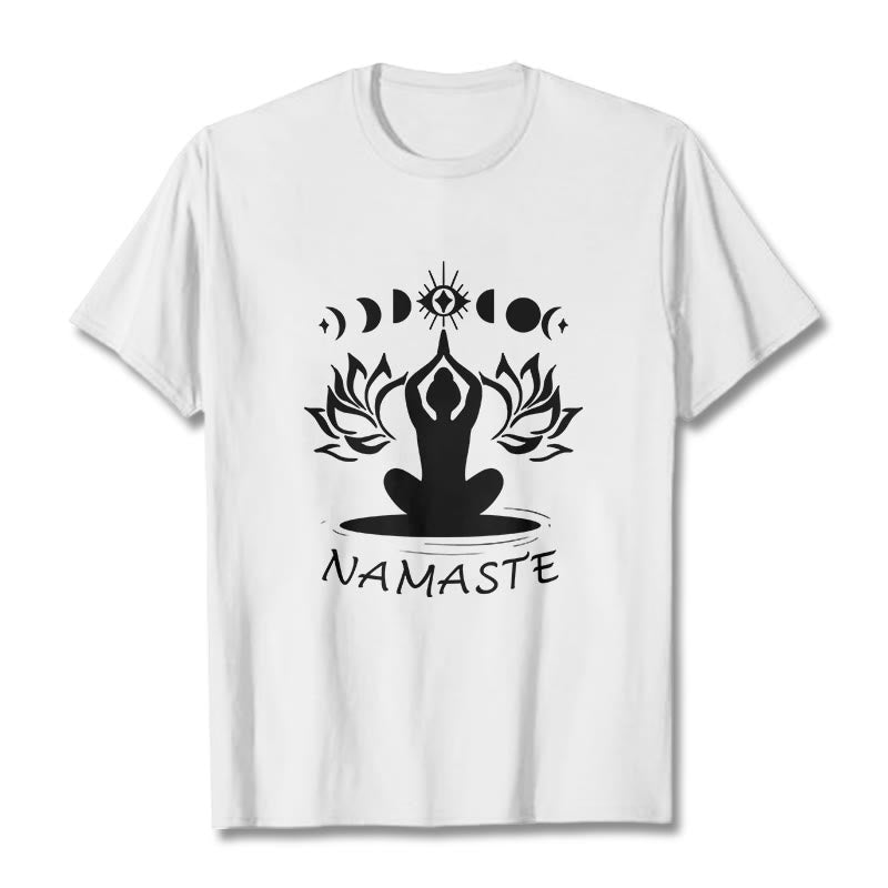 Buddha Stonesカジュアル 瞑想図 蓮月目柄 Tシャツ - 白 - 2XL - image 7