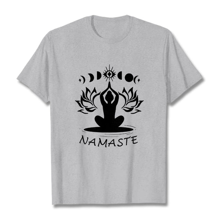 Buddha Stonesカジュアル 瞑想図 蓮月目柄 Tシャツ - ライトグレー - 2XL - image 20