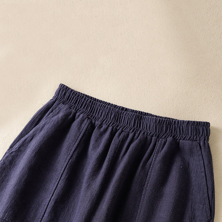 Buddha Stones無地 シンプルデザイン ハイウエスト レディース コットンリネン ハーレムパンツ ポケット付き