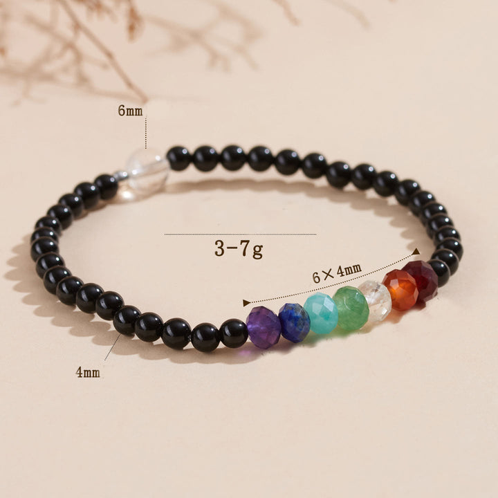 Buddha Stones極細4mmブラックトルマリン カラフルストーンブレスレット - image 5