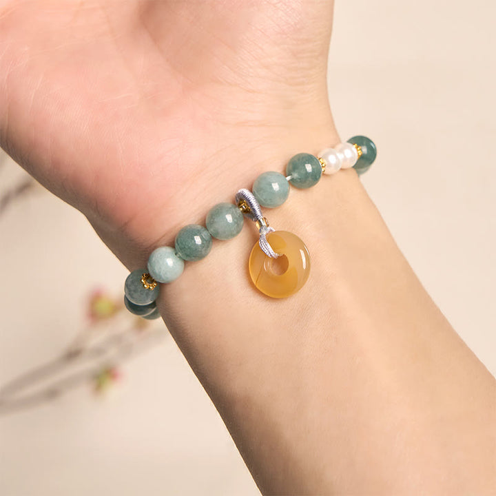 Buddha Stonesブルー翡翠平和のお守りチャームパールビーズ 繁栄ブレスレット