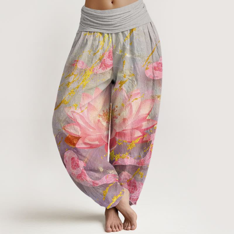 Buddha Stonesカジュアル 蓮の花鯉柄 レディース ハーレムパンツ - ダークグレー - US22、 UK/AU26、 EU54 (6XL) - image 1