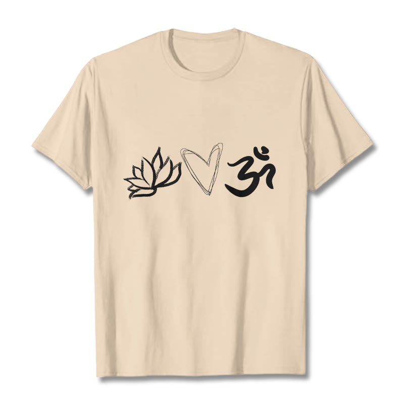 Buddha Stonesカジュアル ロータス ハート柄 オムシンボル サンスクリット コットンTシャツ - ビスク - 2XL - image 11