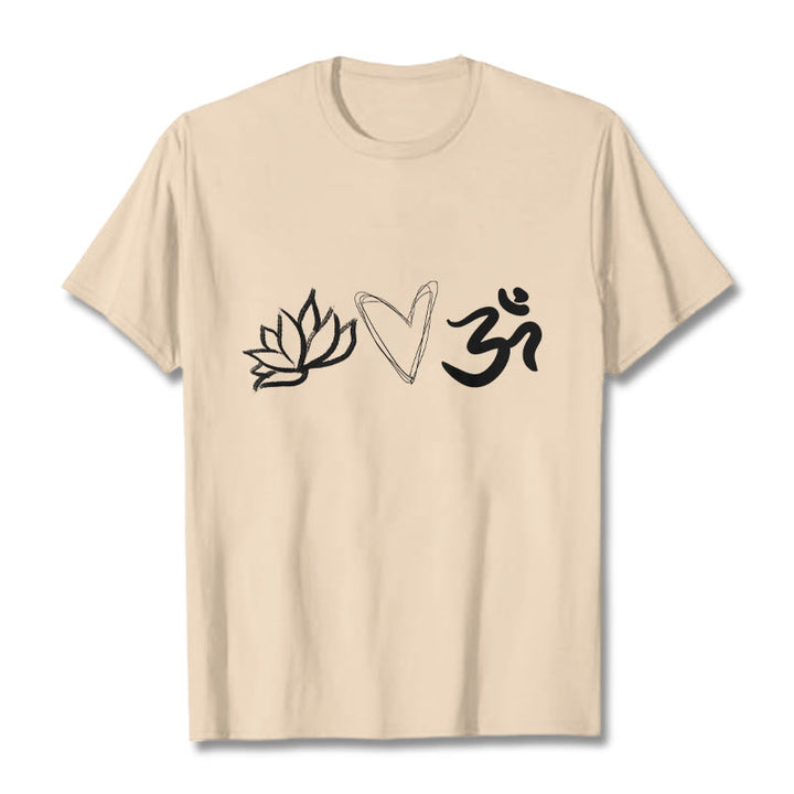 Buddha Stonesカジュアル ロータス ハート柄 オムシンボル サンスクリット コットンTシャツ - ビスク - 2XL - image 11