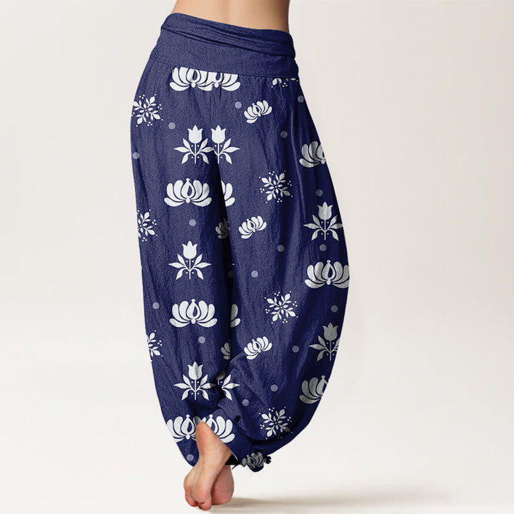 Buddha Stonesカジュアル ロータス スモールドット柄 レディース 伸縮性ウエスト ハーレムパンツ - image 3