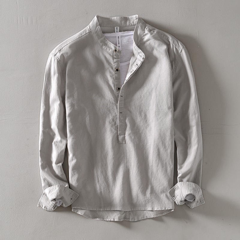 Buddha Stones メンズ コットンリネン 無地 長袖 ハーフボタンシャツ - ゲインズボロ - US/UK/AU40、 EU50 (2XL) - image 4