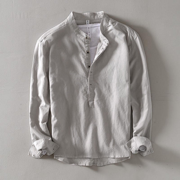 Buddha Stones メンズ コットンリネン 無地 長袖 ハーフボタンシャツ - ゲインズボロ - US/UK/AU40、 EU50 (2XL) - image 4