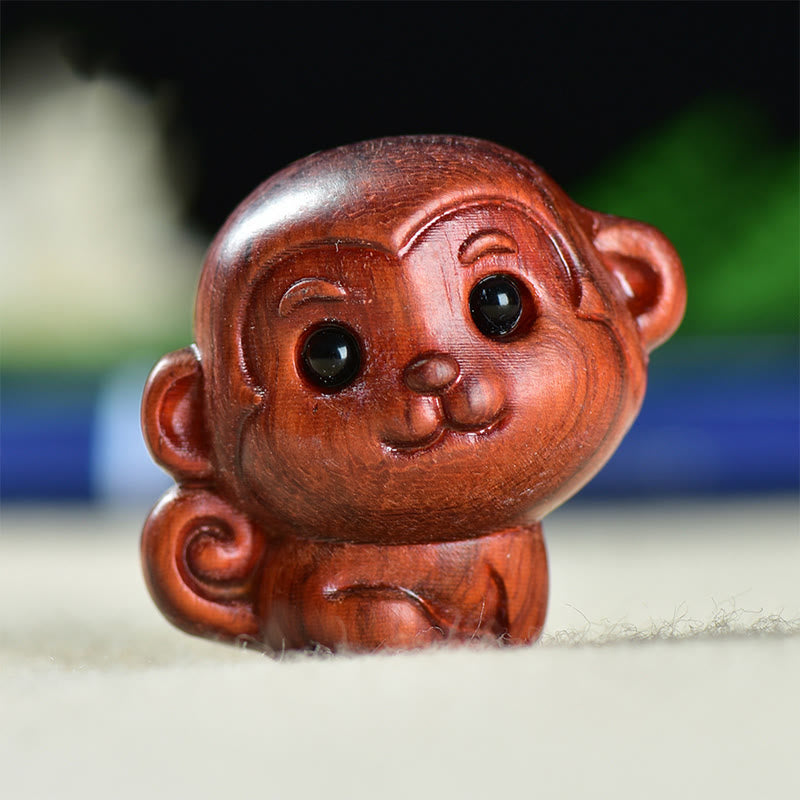 Buddha Stones緑白檀小葉紫檀かわいい猿 動物 平和 装飾 - 小葉紫檀モンキー(28×28×22mm) - image 11
