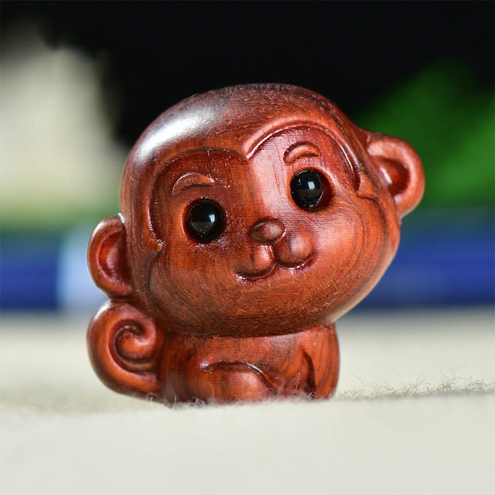 Buddha Stones緑白檀小葉紫檀かわいい猿 動物 平和 装飾 - 小葉紫檀モンキー(28×28×22mm) - image 11
