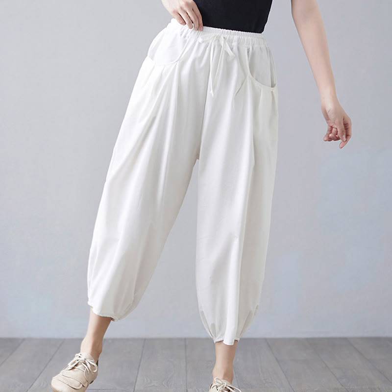 Buddha Stonesサマープレーンクロップドパンツ レディース コットンリネン ハーレムパンツ ポケット付き - image 8