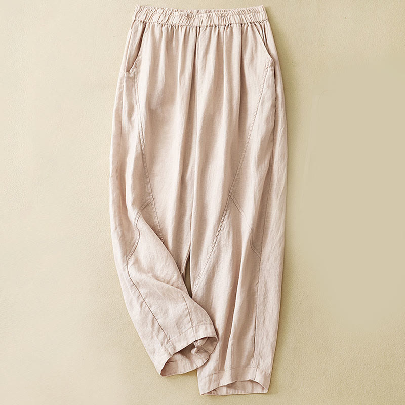 Buddha Stonesカジュアル 無地 クロップドパンツ レディース コットンリネン ハーレムパンツ ポケット付き - ピーチパフ - US8-10,UK/AU12-14,EU40-42 (2XL) - image 21