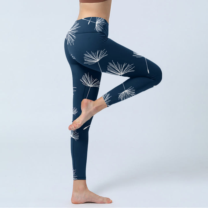 Buddha Stonesホワイトタンポポプリント ジムレギンス レディース ヨガパンツ - image 4