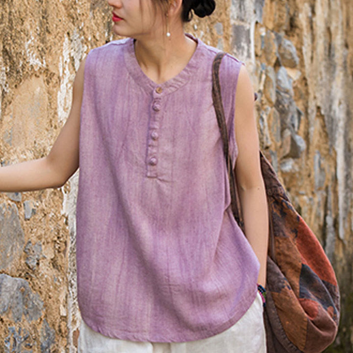 Buddha Stones夏 タイダイボタン リネン ノースリーブ レディース ベスト - image 16