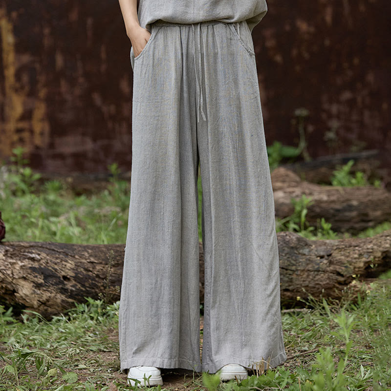 Buddha Stonesカジュアル タイダイ レディース リネン ワイドレッグ パンツ ポケット付き - ライトグレー - US4、 UK/AU8、EU36(女性) - image 16