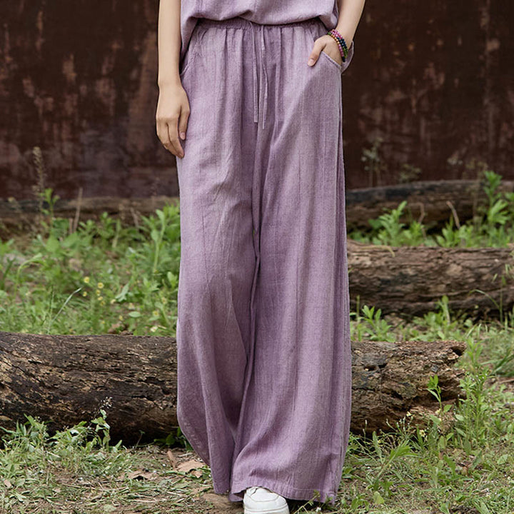 Buddha Stonesカジュアル タイダイ レディース リネン ワイドレッグ パンツ ポケット付き - 梅 - US4、 UK/AU8、EU36(女性) - image 1
