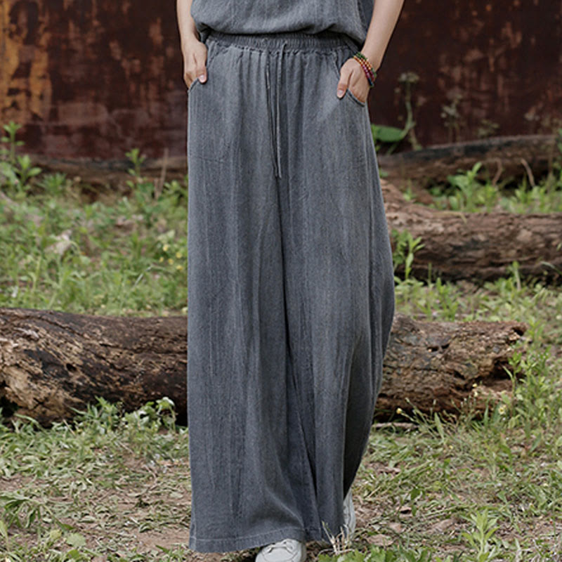 Buddha Stonesカジュアル タイダイ レディース リネン ワイドレッグ パンツ ポケット付き - image 11