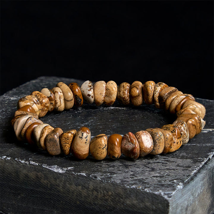 Buddha Stonesのピクチャージャスパー不規則ブロックバランスブレスレット