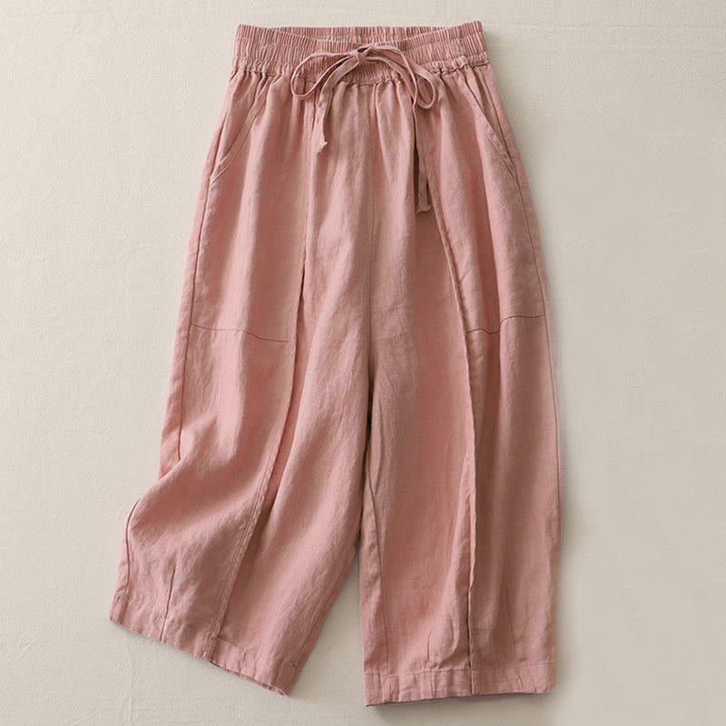 Buddha Stonesカジュアル 無地 パッチワーク レディース ポリエステル 7-8丈 ワイドレッグパンツ ポケット付き - ピンク - US8-10,UK/AU12-14,EU40-42 (2XL) - image 4
