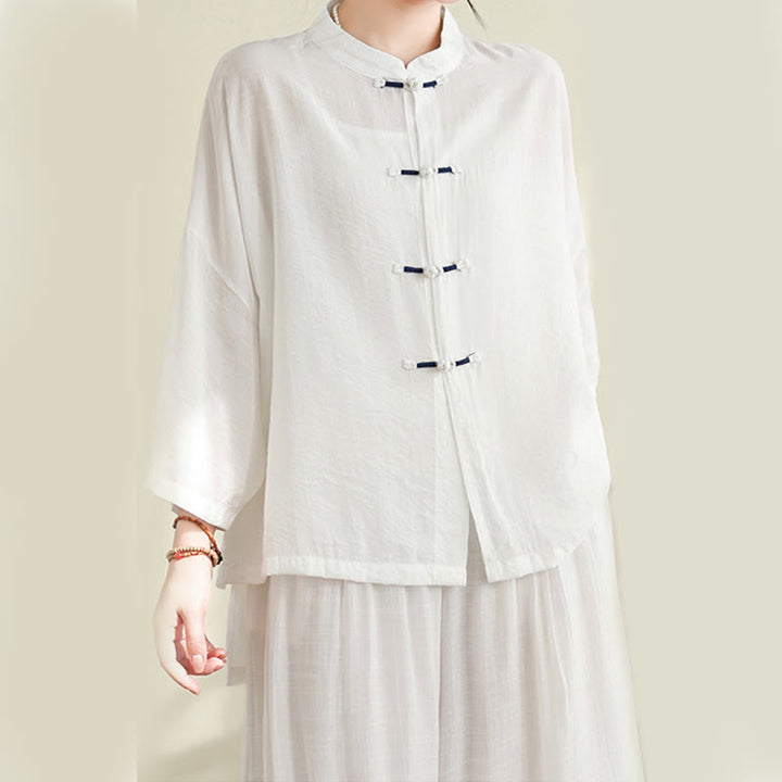 Buddha Stones 2点セット カジュアル レディース カエルボタンシャツ ゆったりパンツ 瞑想服セット - image 12