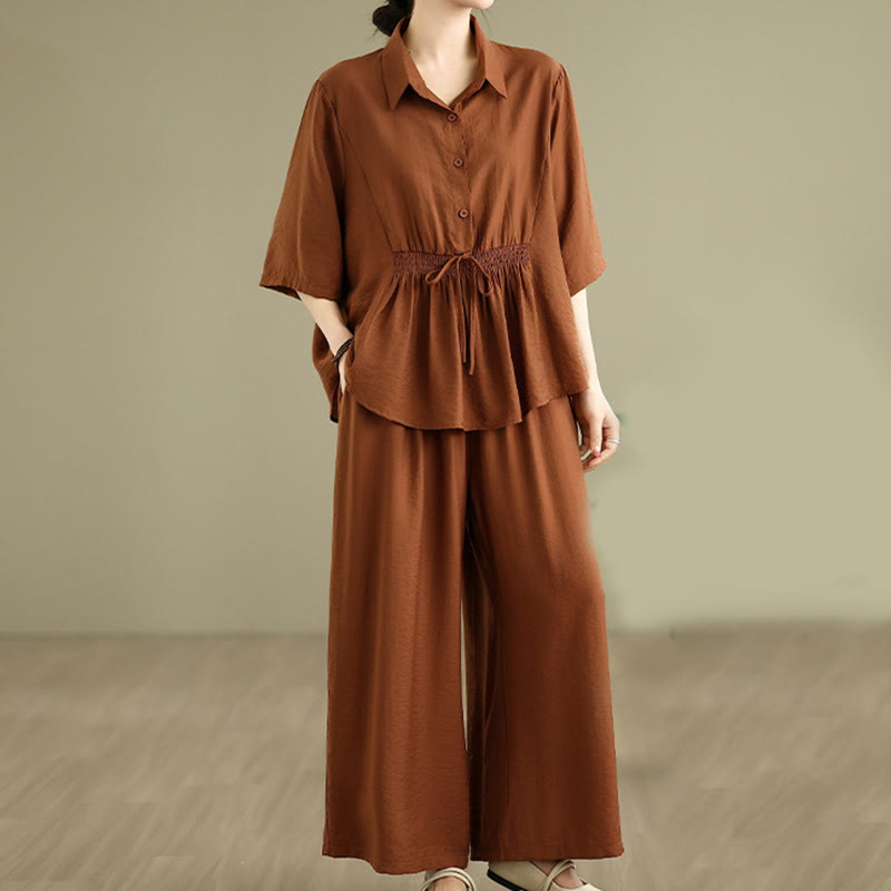 Buddha Stones 2点セット カジュアル レディース スタンドカラー シャツ ゆったりパンツ 瞑想服 セット - image 12