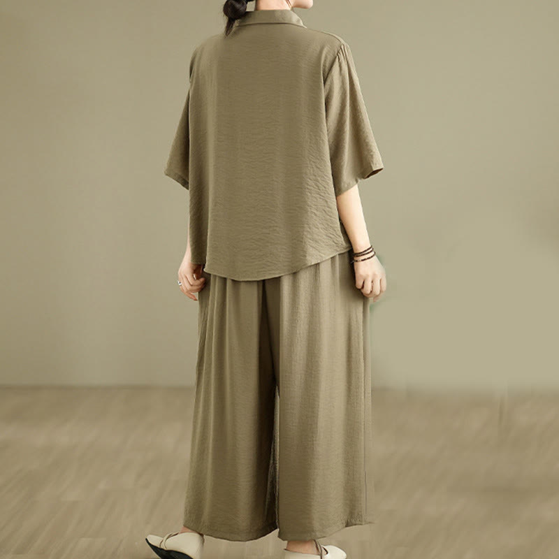 Buddha Stones 2点セット カジュアル レディース スタンドカラー シャツ ゆったりパンツ 瞑想服 セット - image 15