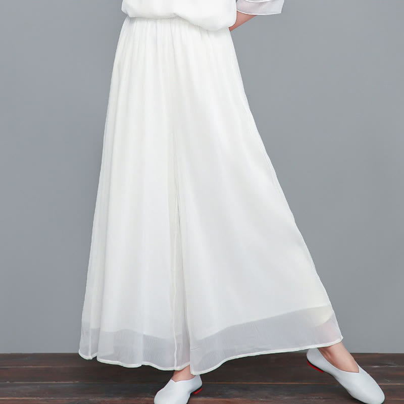 Buddha Stones無地 レディース 七分袖 シフォン イレギュラー シャツドレス ワイドレッグパンツ 瞑想服