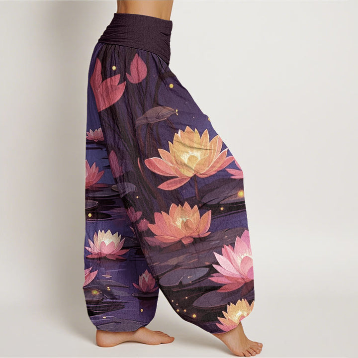 Buddha Stonesカジュアルで平和な夜の蓮柄レディース伸縮性ウエストハーレムパンツ - image 6