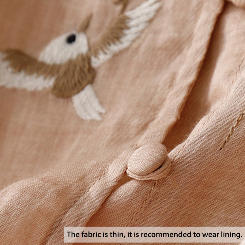 Buddha Stonesラウンドネックカジュアルブラウス刺繍長袖シャツコットンリネントップスレディースシャツ - image 2