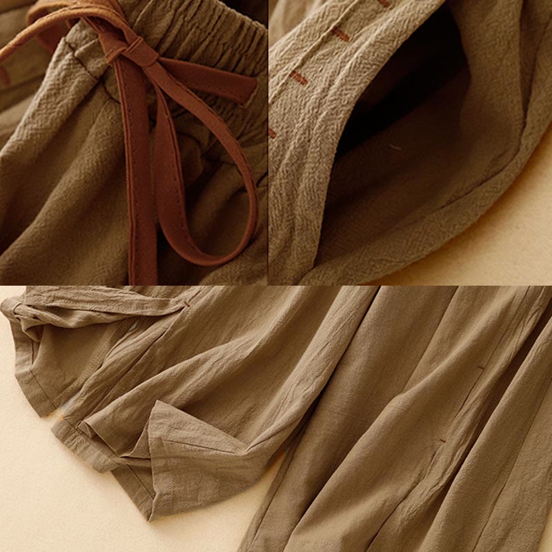 Buddha Stonesカジュアル サイドスリットデザイン コットン レディース ワイドレッグ 7-8丈パンツ ポケット付き - image 3